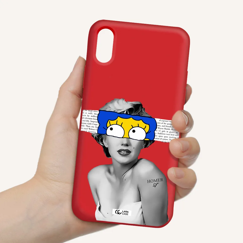 a woman with a cartoon on her head Apple iPhone X Silicone Imperial Red Case