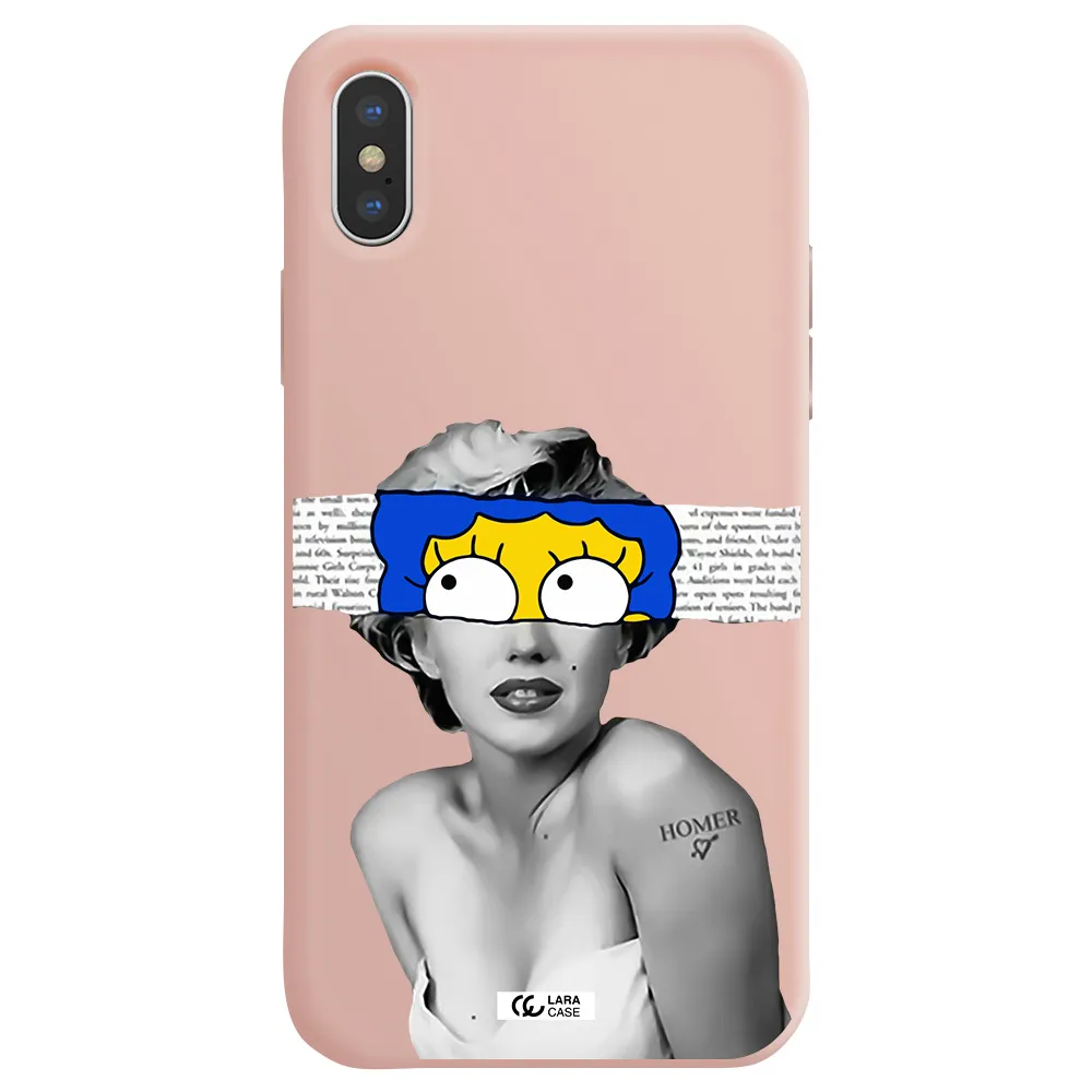 a woman with a cartoon on her head Apple iPhone X Silicone pastel pink Case