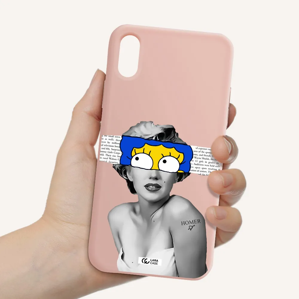a woman with a cartoon on her head Apple iPhone X Silicone pastel pink Case