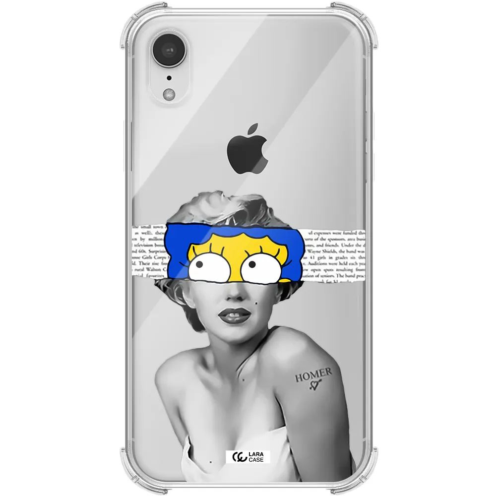 a woman with a cartoon on her head Apple iPhone XR Clear PC Case