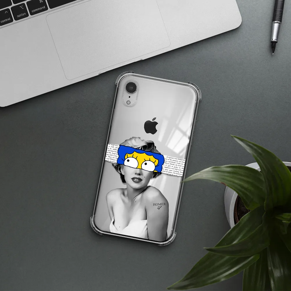 a woman with a cartoon on her head Apple iPhone XR Clear PC Case
