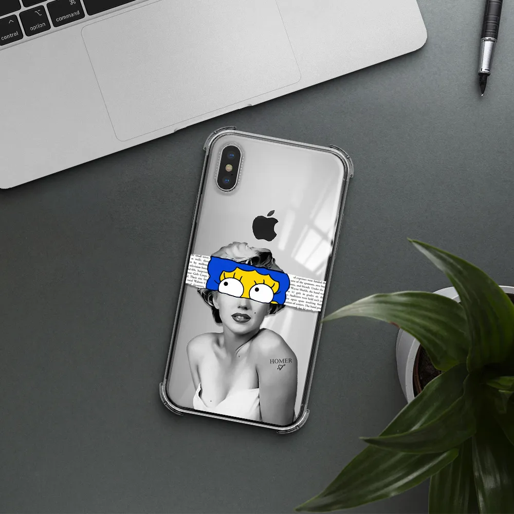 a woman with a cartoon on her head Apple iPhone XS Clear PC Case
