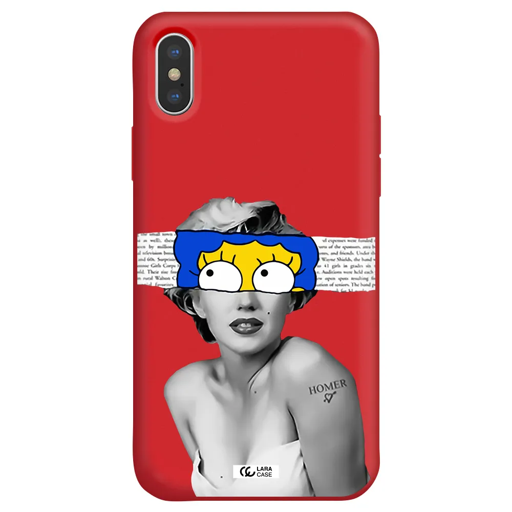 a woman with a cartoon on her head Apple iPhone XS Silicone Imperial Red Case