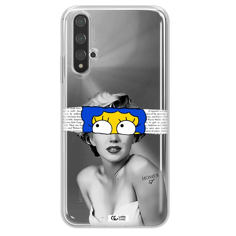 a woman with a cartoon on her head Huawei Nova 5t Clear TPU Case