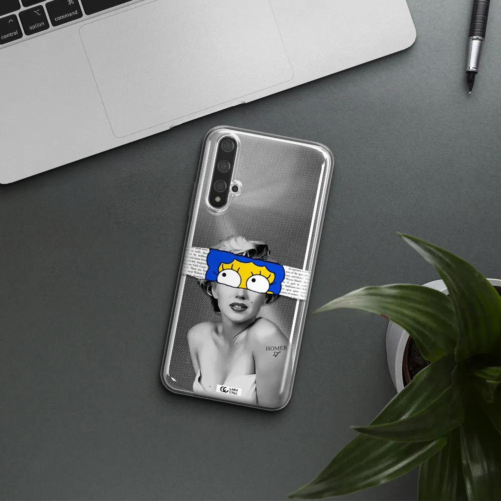 a woman with a cartoon on her head Huawei Nova 5t Clear TPU Case