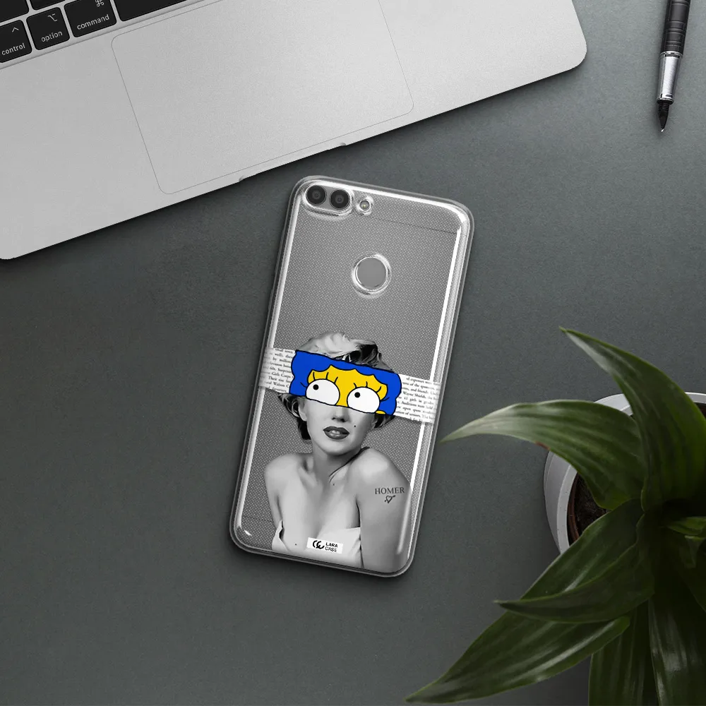 a woman with a cartoon on her head Huawei P Smart Clear TPU Case