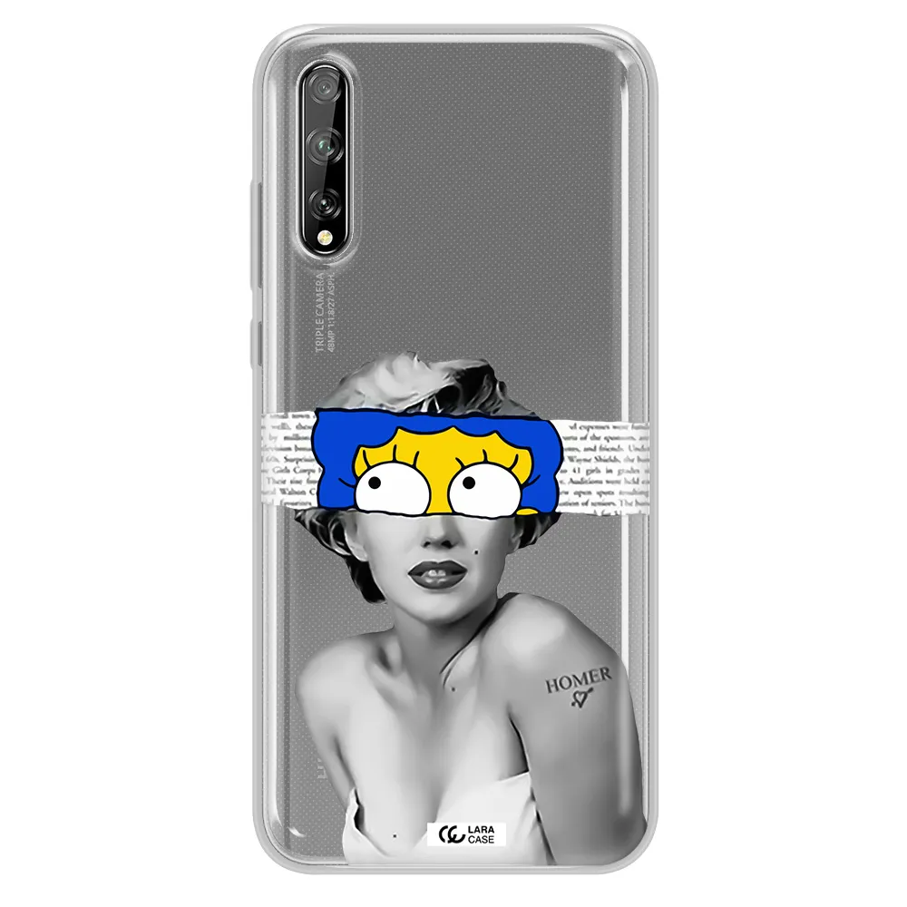 a woman with a cartoon on her head Huawei P Smart S Clear TPU Case