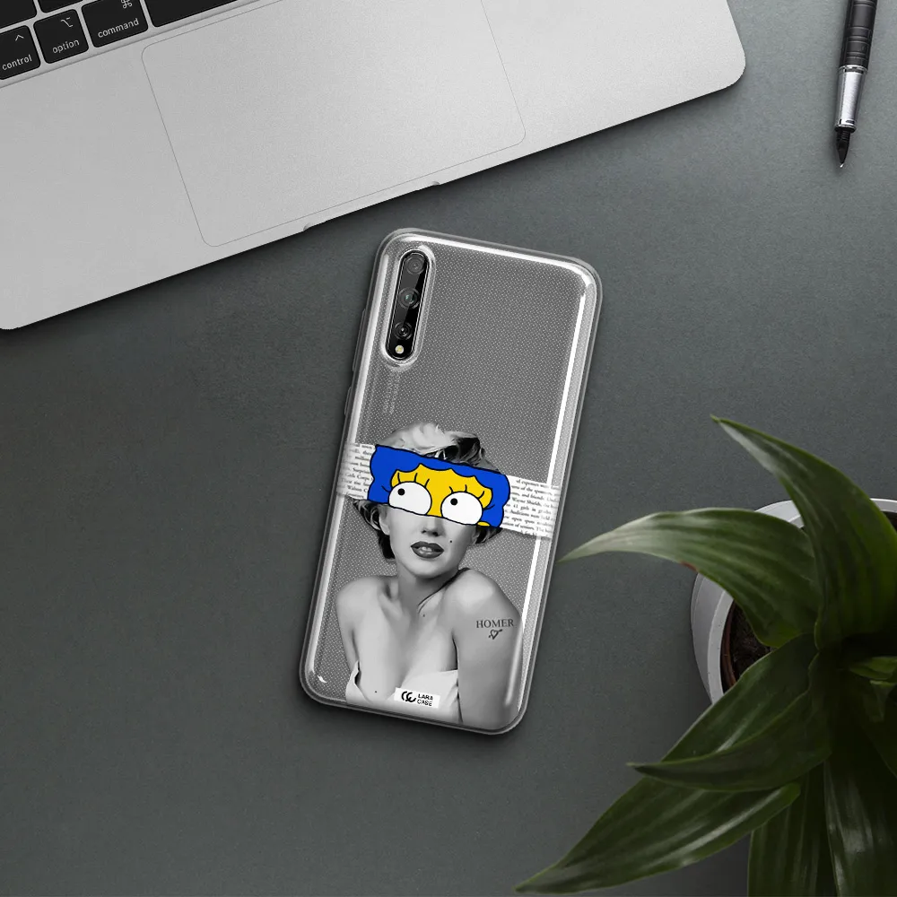 a woman with a cartoon on her head Huawei P Smart S Clear TPU Case
