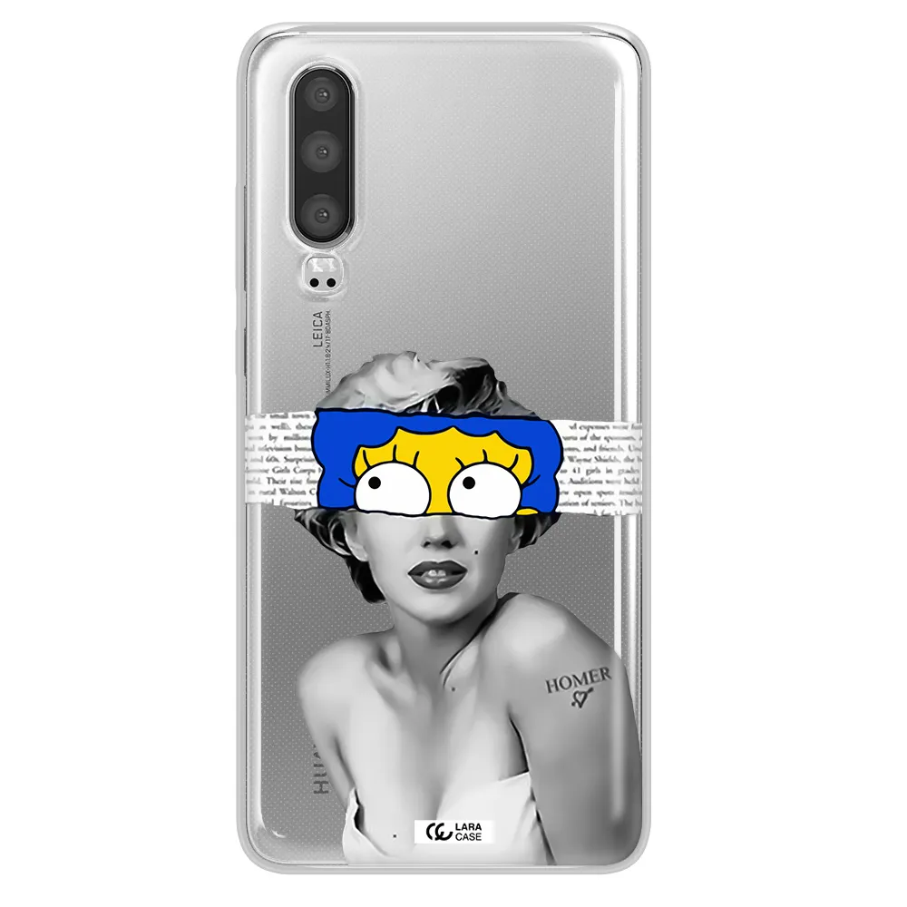 a woman with a cartoon on her head Huawei P30 Clear TPU Case