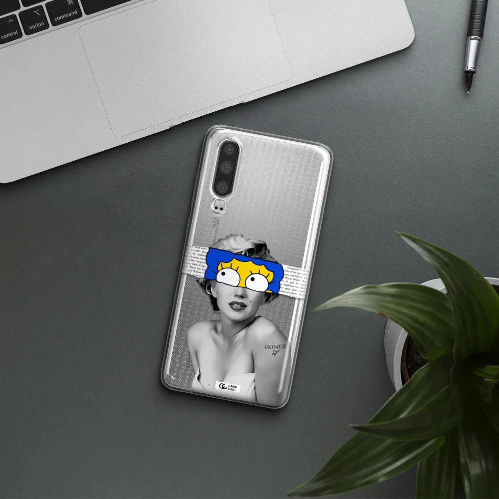a woman with a cartoon on her head Huawei P30 Clear TPU Case