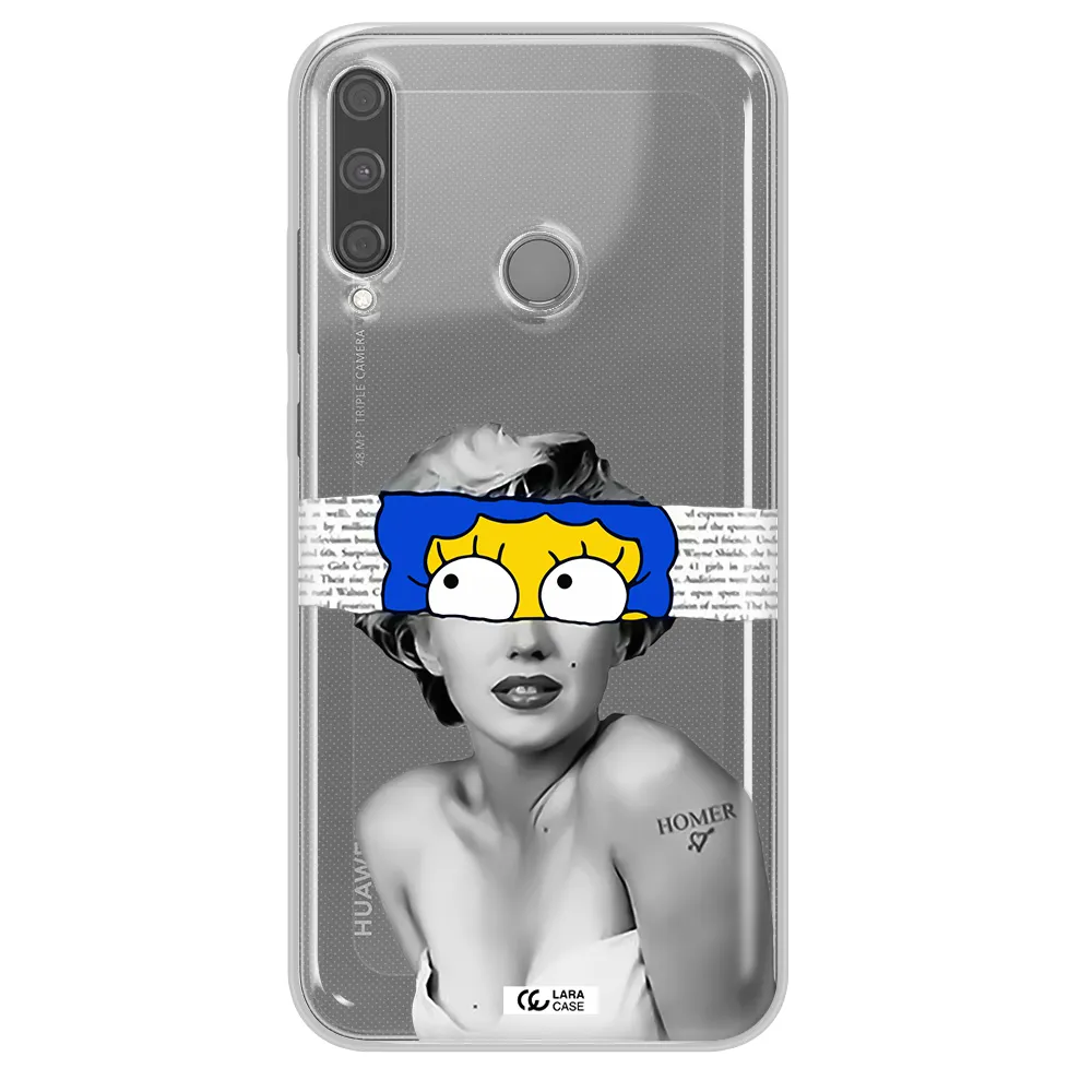 a woman with a cartoon on her head Huawei P40 Lite E Clear TPU Case