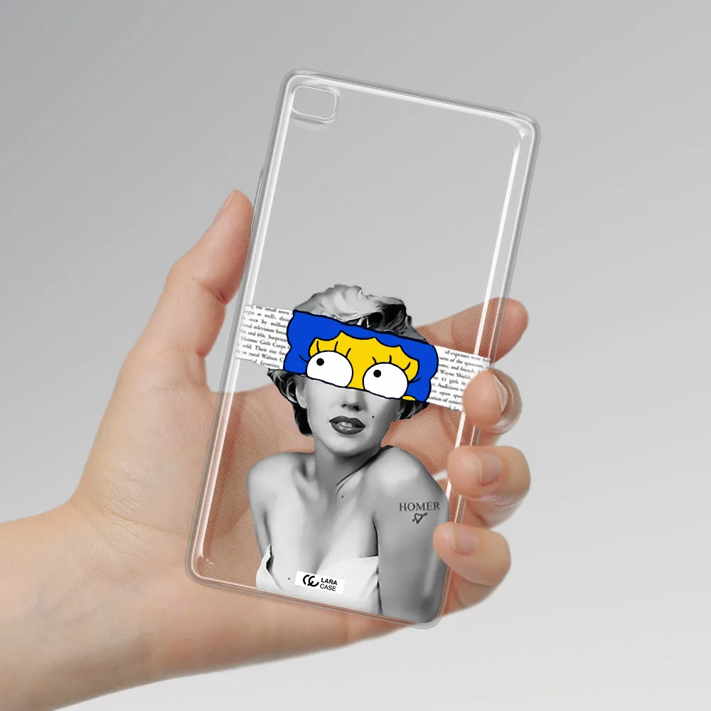 a woman with a cartoon on her head Huawei P8 Clear TPU Case