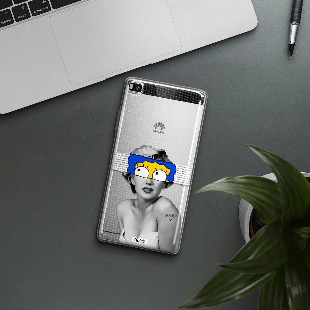 a woman with a cartoon on her head Huawei P8 Clear TPU Case