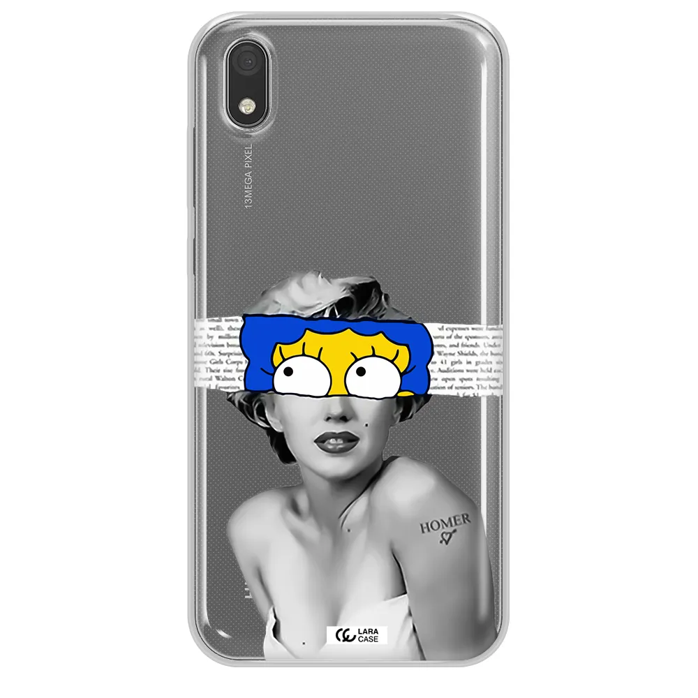 a woman with a cartoon on her head Huawei Y5 2019 Clear TPU Case