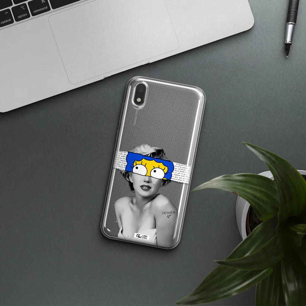 a woman with a cartoon on her head Huawei Y5 2019 Clear TPU Case