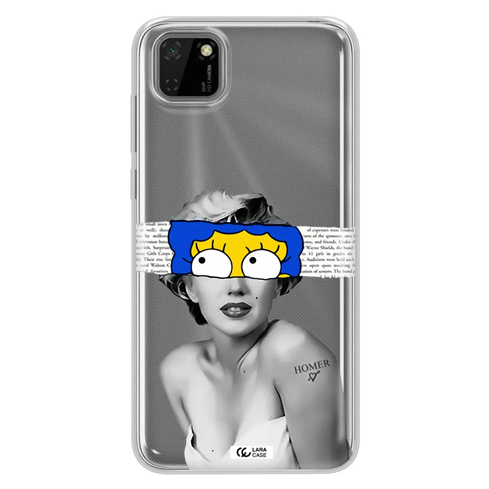 a woman with a cartoon on her head Huawei Y5P Clear TPU Case