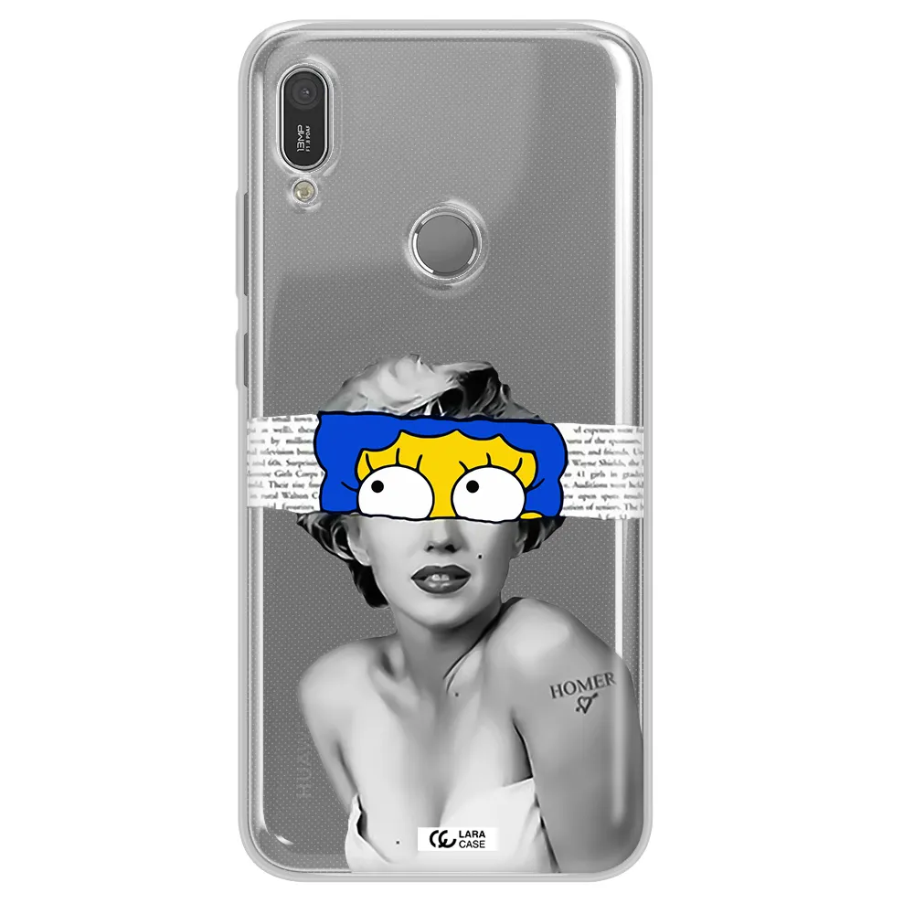 a woman with a cartoon on her head Huawei Y6 2019 Clear TPU Case