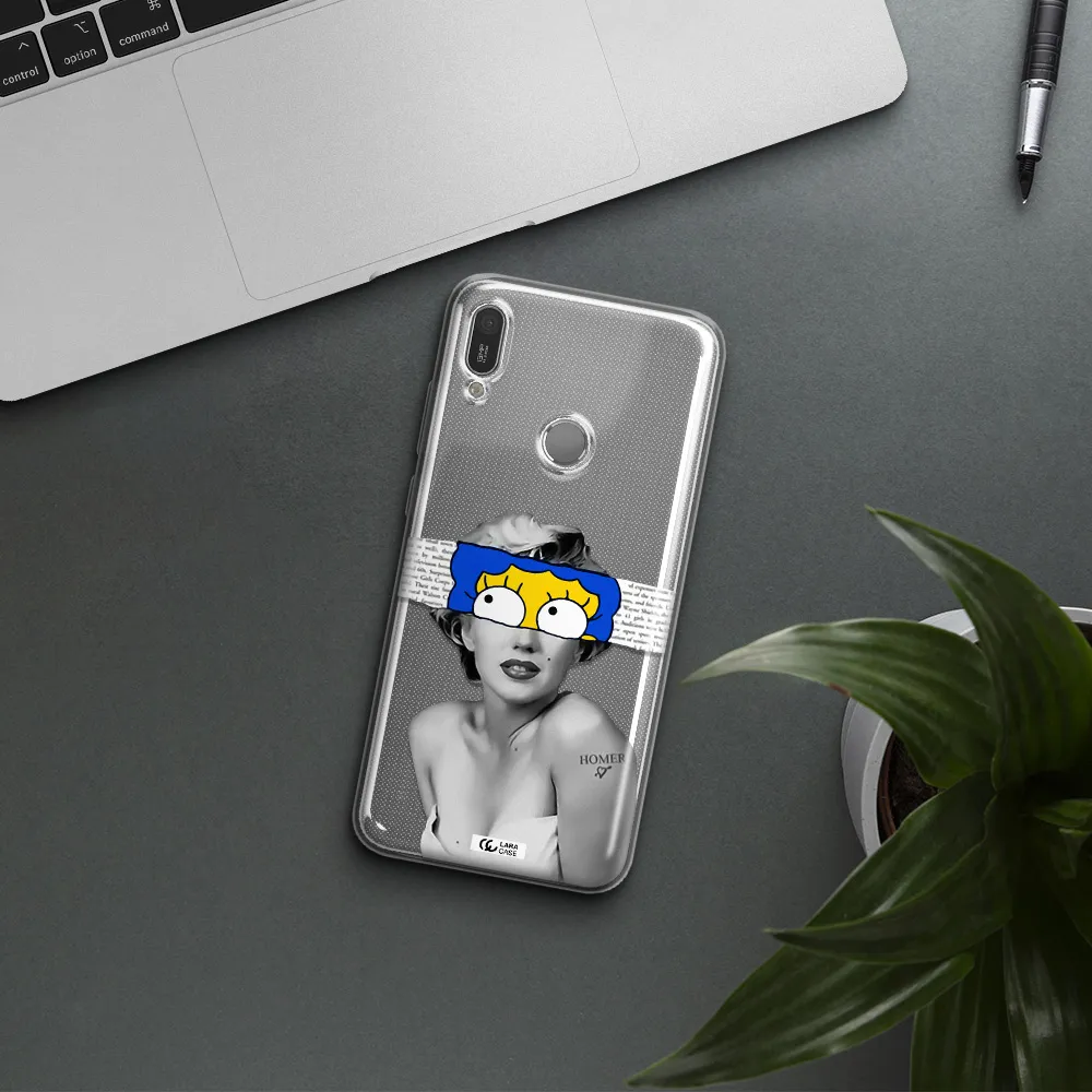 a woman with a cartoon on her head Huawei Y6 2019 Clear TPU Case