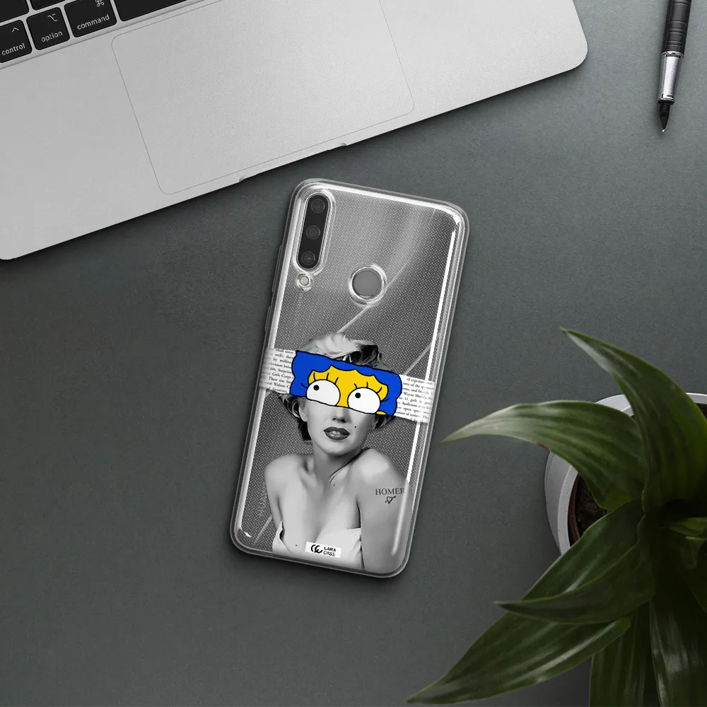 a woman with a cartoon on her head Huawei Y6P Clear TPU Case