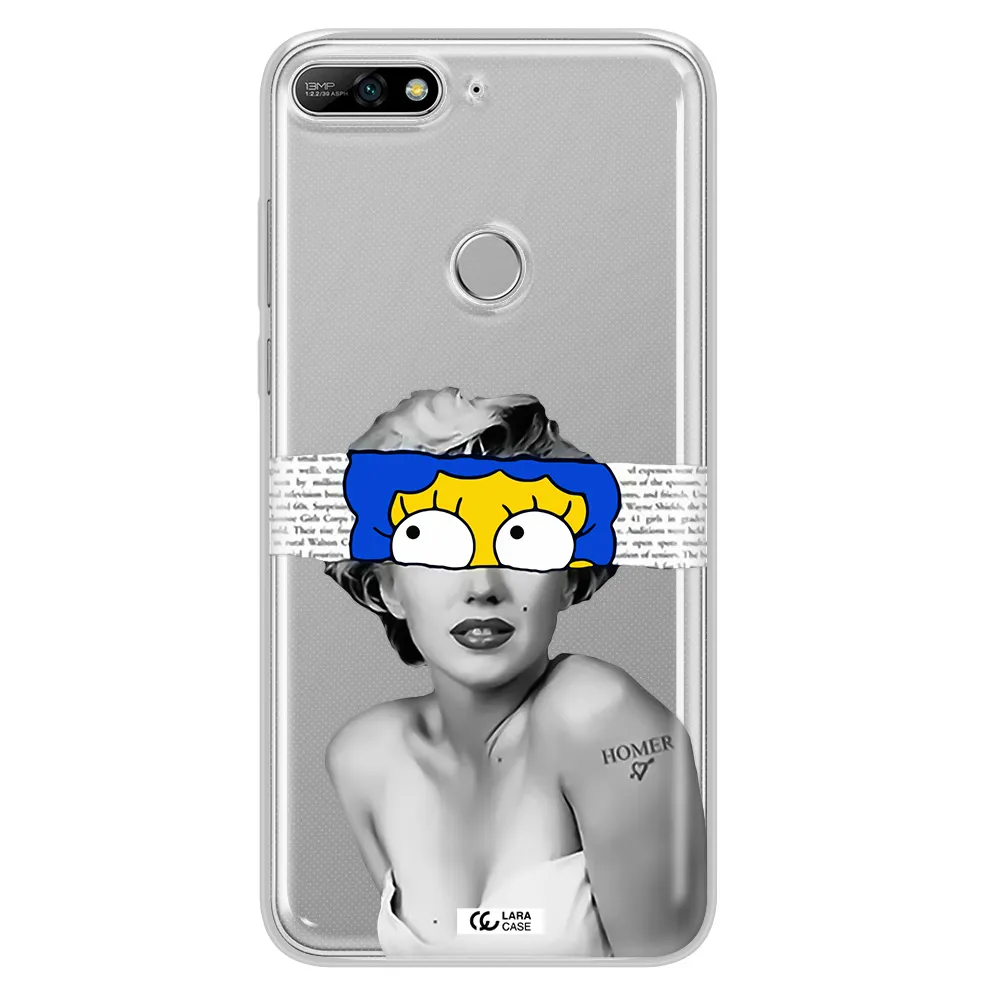 a woman with a cartoon on her head Huawei Y7 2018 Clear TPU Case