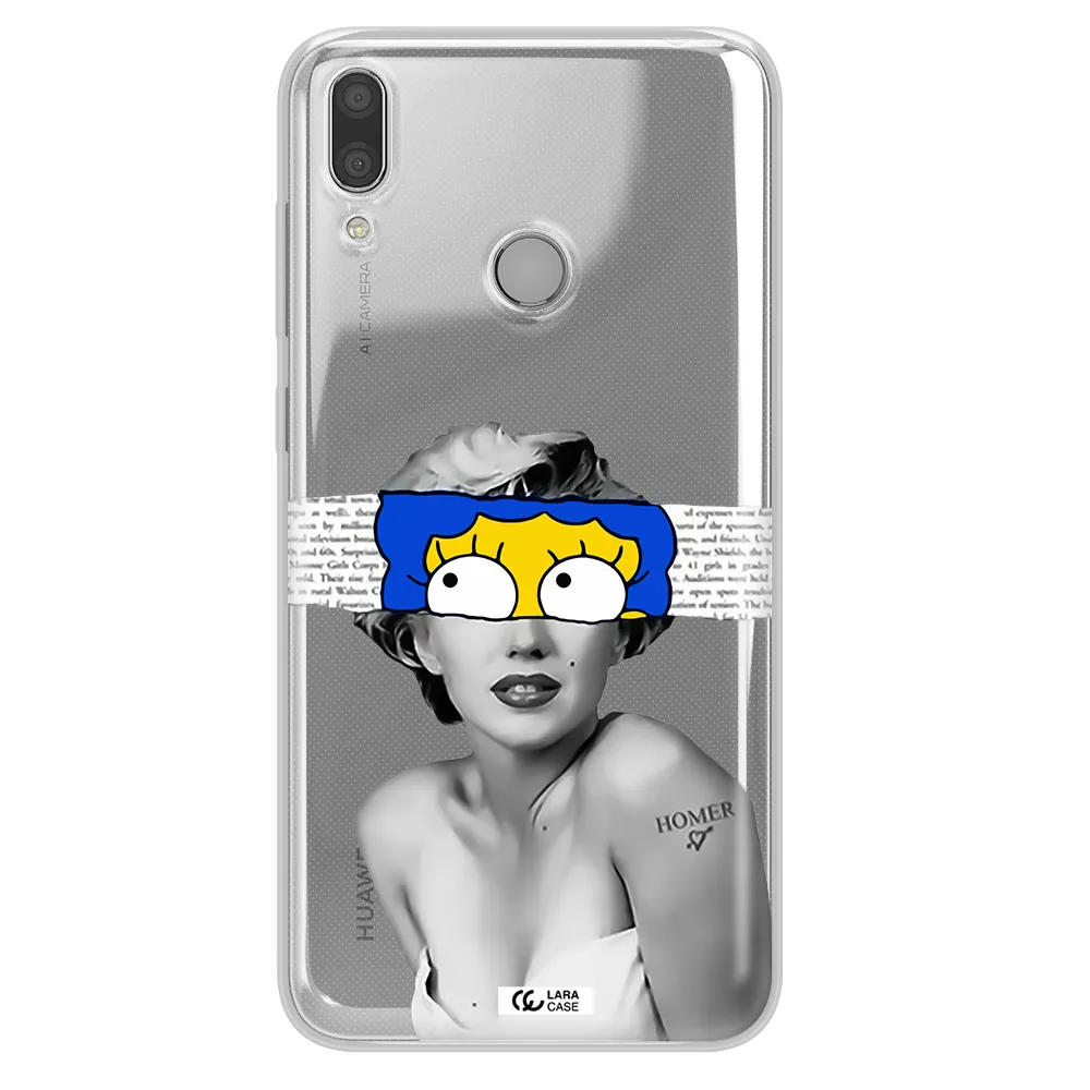 a woman with a cartoon on her head Huawei Y7 2019 Clear TPU Case