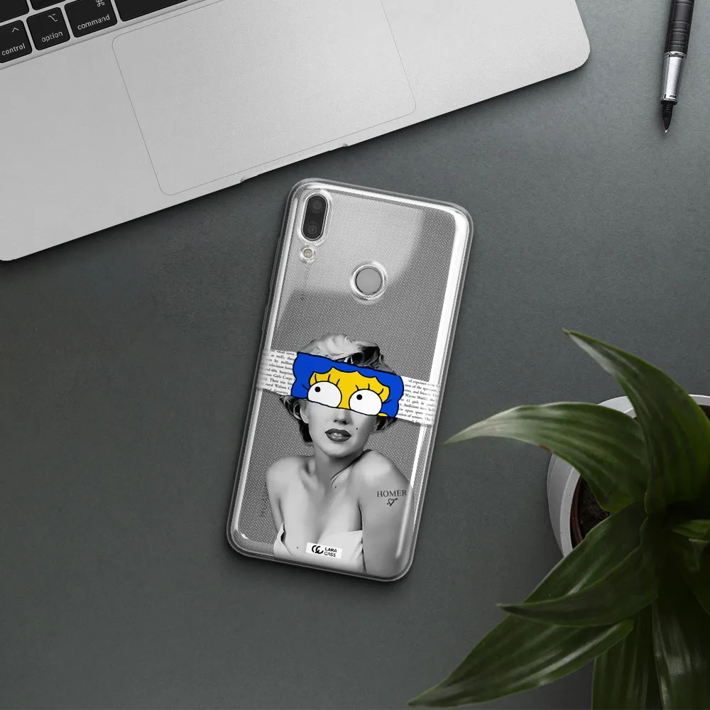 a woman with a cartoon on her head Huawei Y7 2019 Clear TPU Case