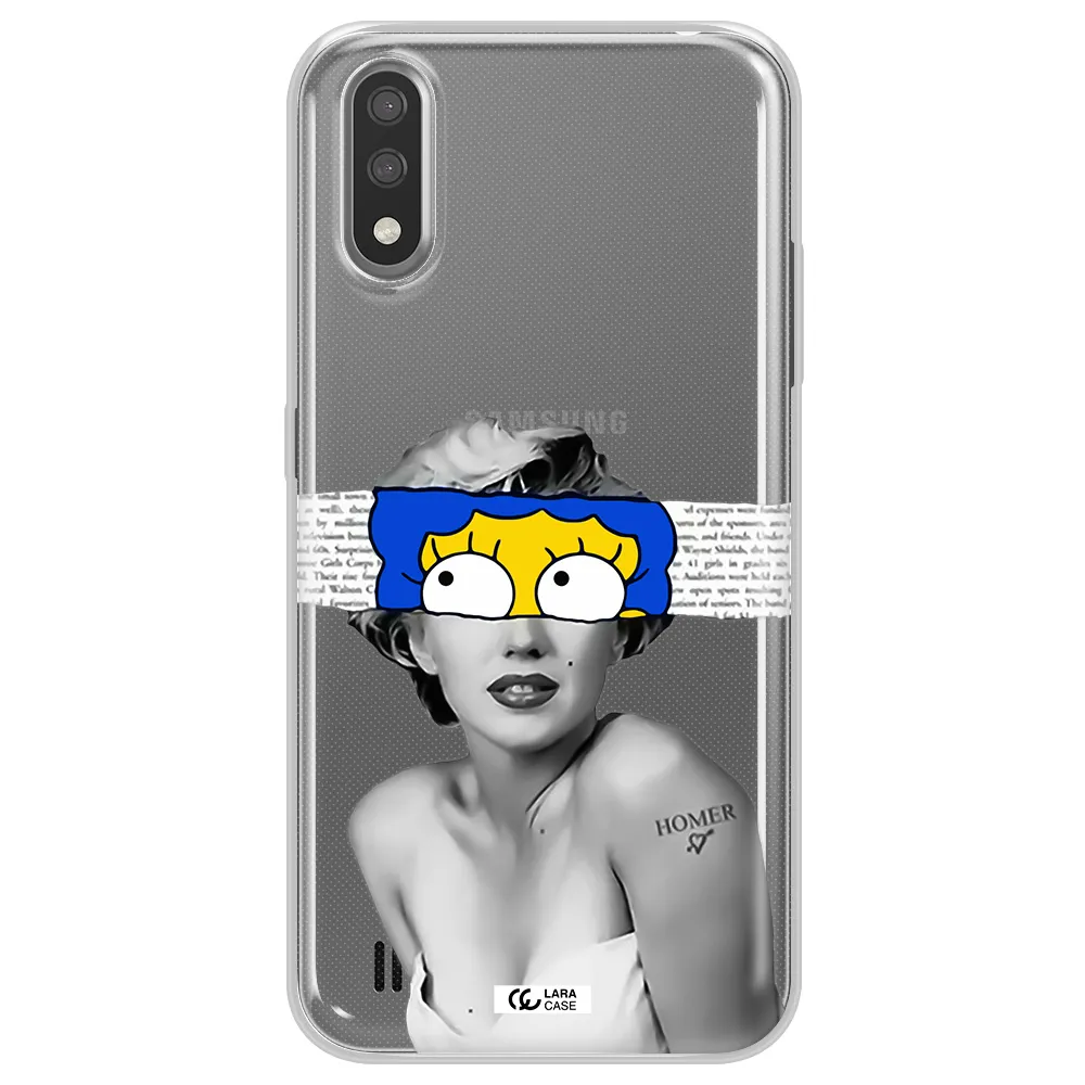 a woman with a cartoon on her head Samsung A01 Clear TPU Case