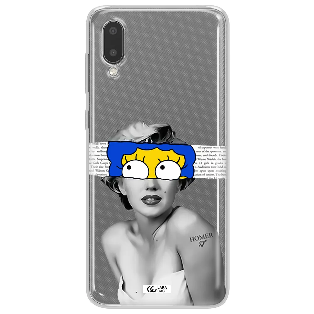 a woman with a cartoon on her head Samsung A02 Clear TPU Case