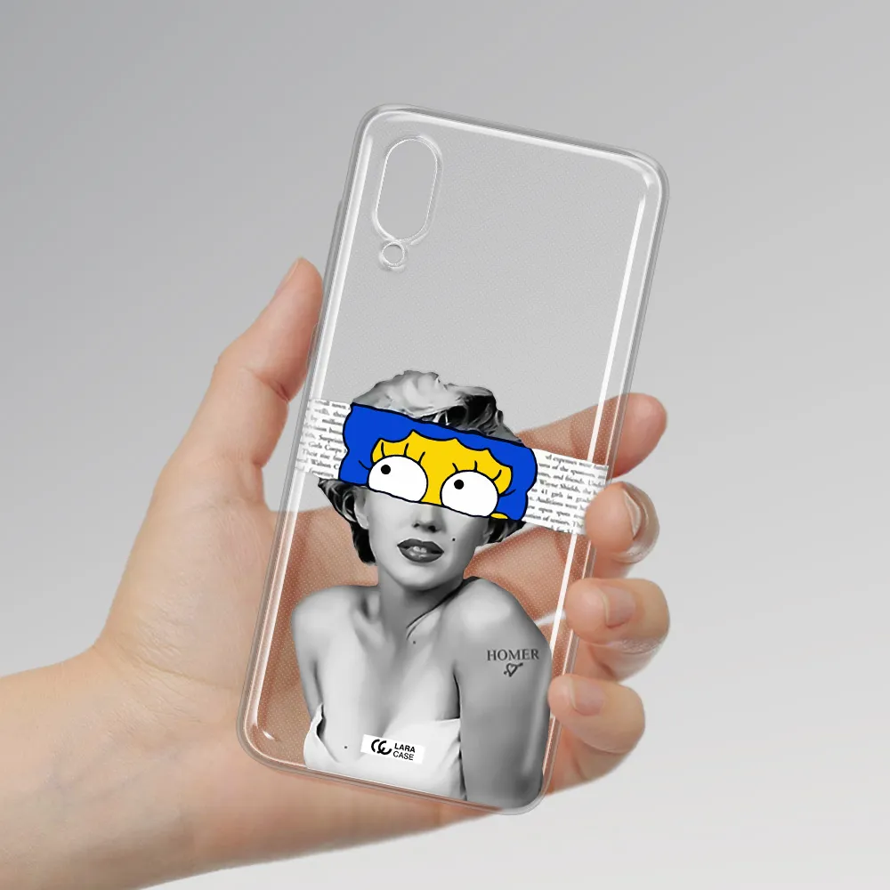 a woman with a cartoon on her head Samsung A02 Clear TPU Case