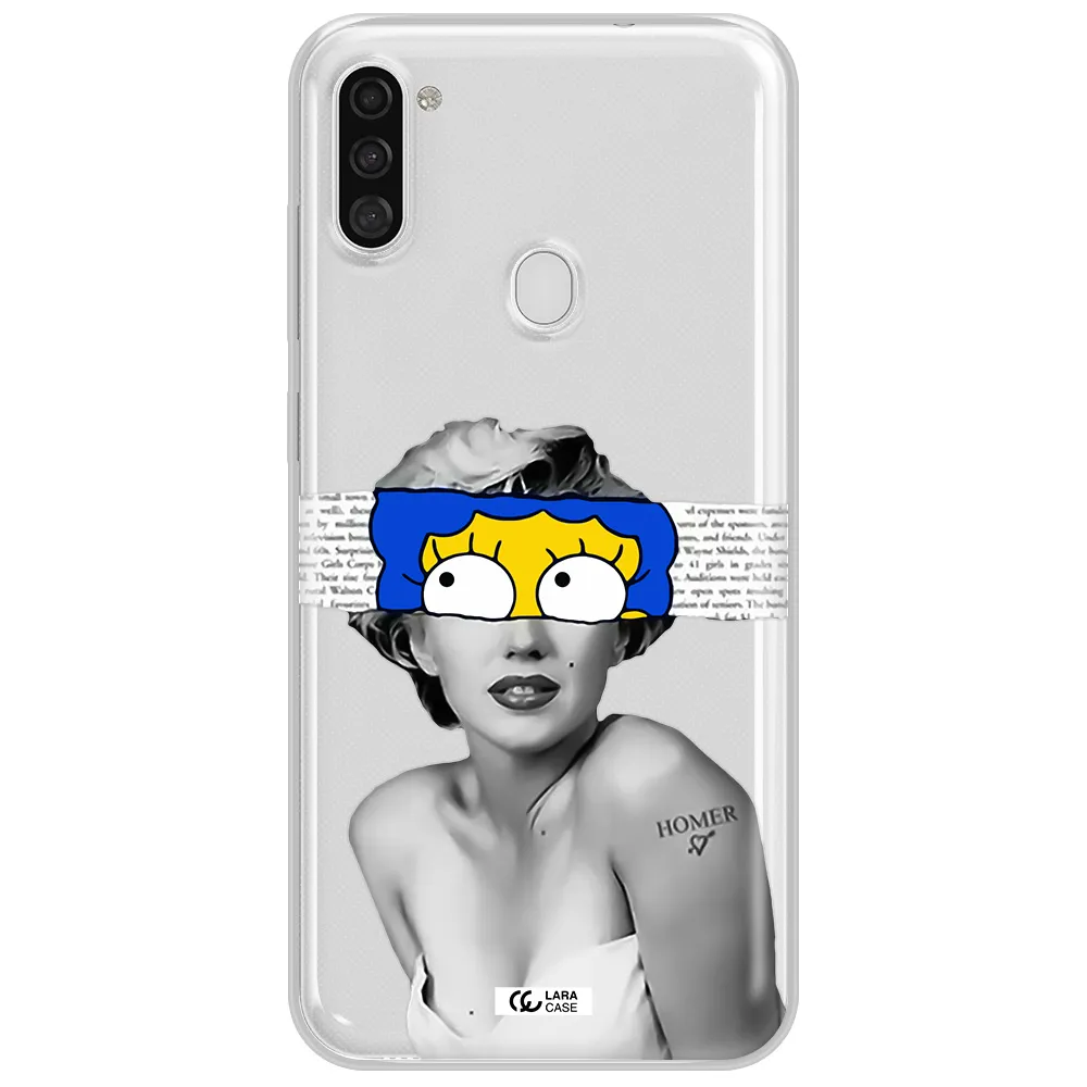 a woman with a cartoon on her head Samsung A11 Clear TPU Case