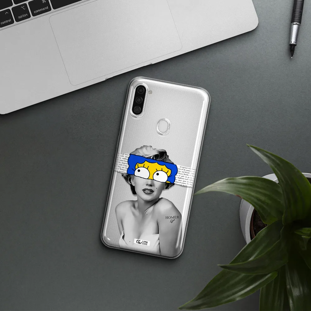 a woman with a cartoon on her head Samsung A11 Clear TPU Case