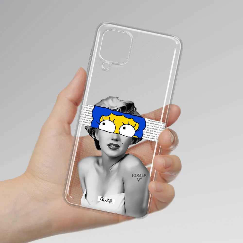 a woman with a cartoon on her head Samsung A12 4g Clear TPU Case