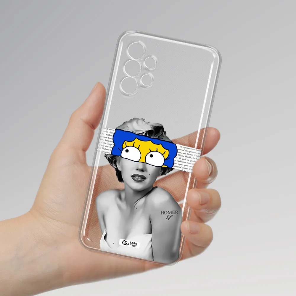 a woman with a cartoon on her head Samsung A13 4g Clear TPU Case