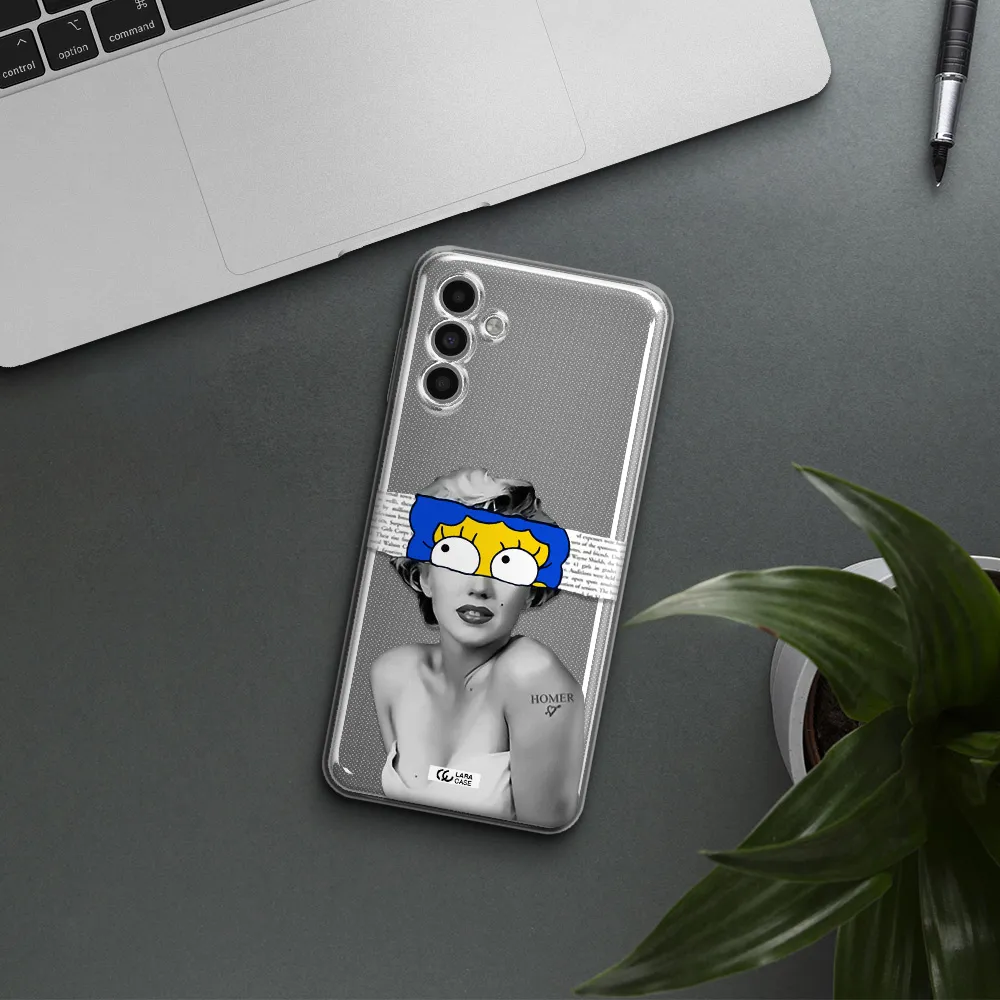 A Woman With A Cartoon On Her Head Samsung A13 5G Clear Tpu Case