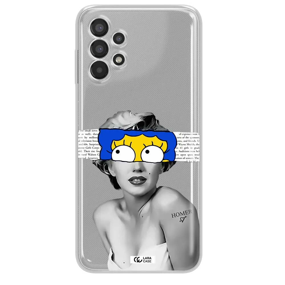 a woman with a cartoon on her head Samsung A13 Clear TPU Case
