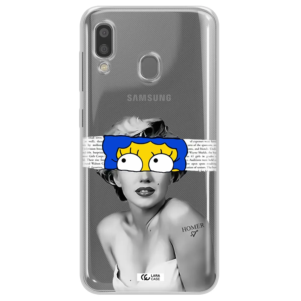 a woman with a cartoon on her head Samsung A20 Clear TPU Case