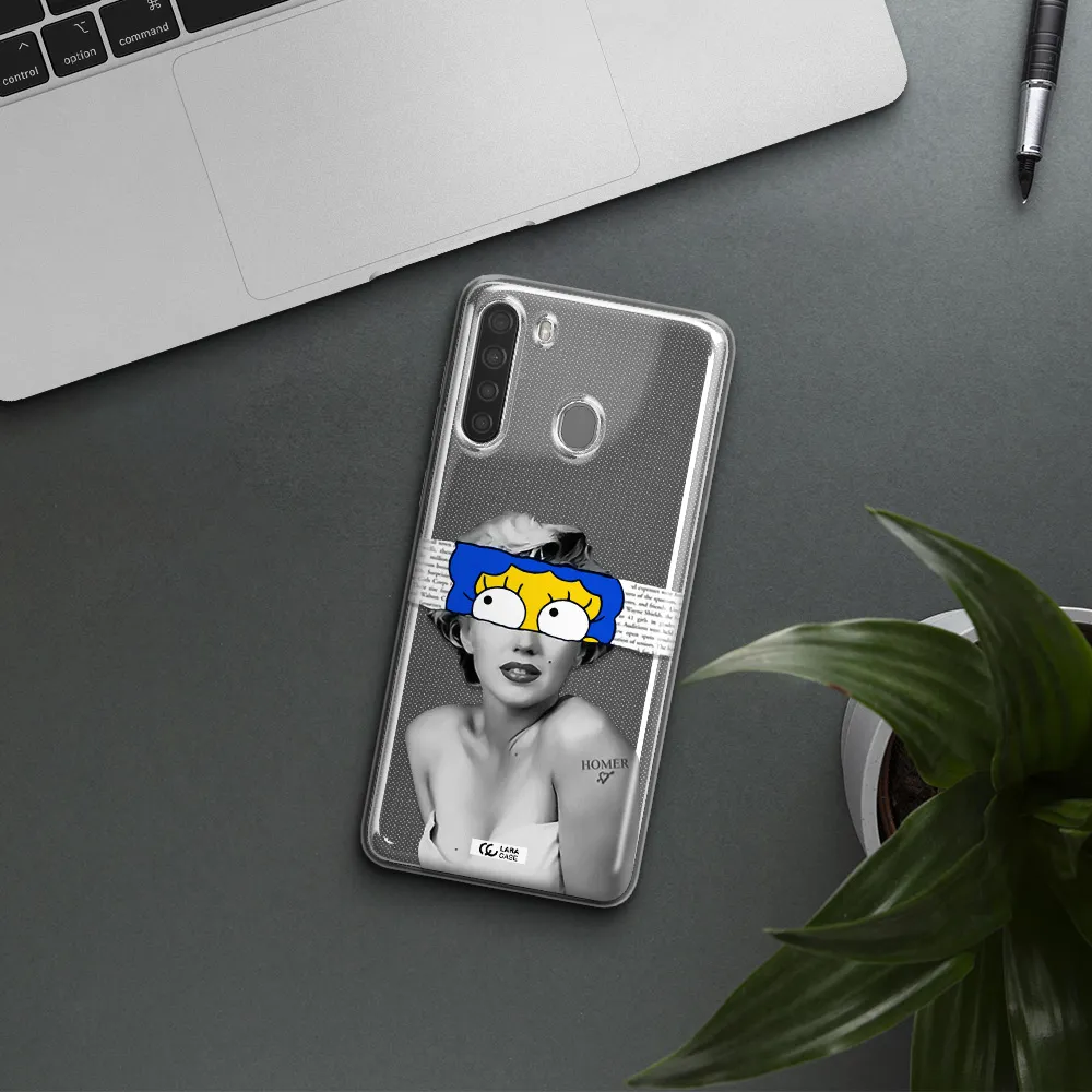 a woman with a cartoon on her head Samsung A21 Clear TPU Case