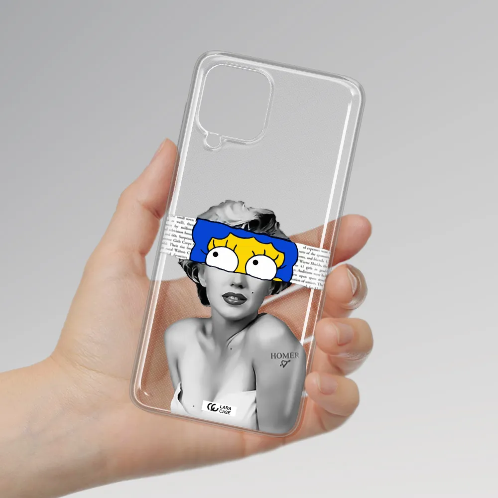 a woman with a cartoon on her head Samsung A22 4g Clear TPU Case