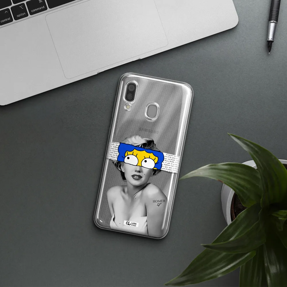 a woman with a cartoon on her head Samsung A30 Clear TPU Case