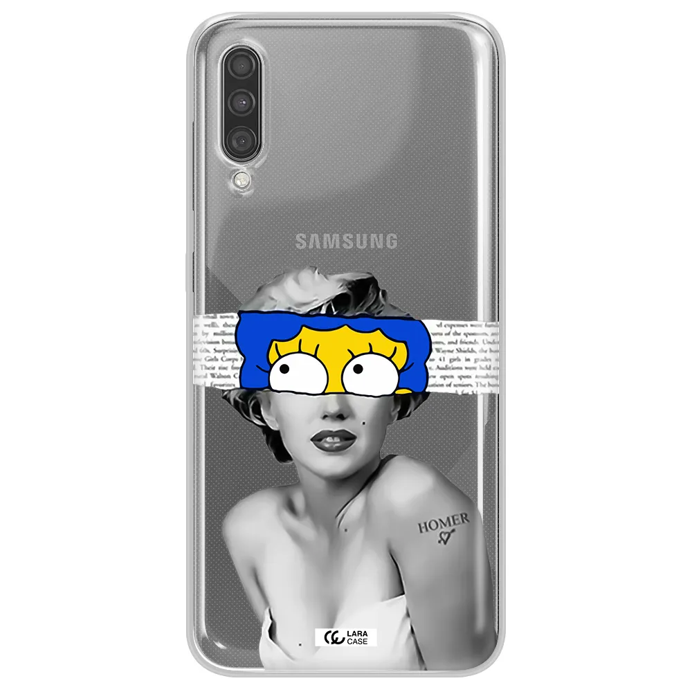 a woman with a cartoon on her head Samsung A30S Clear TPU Case