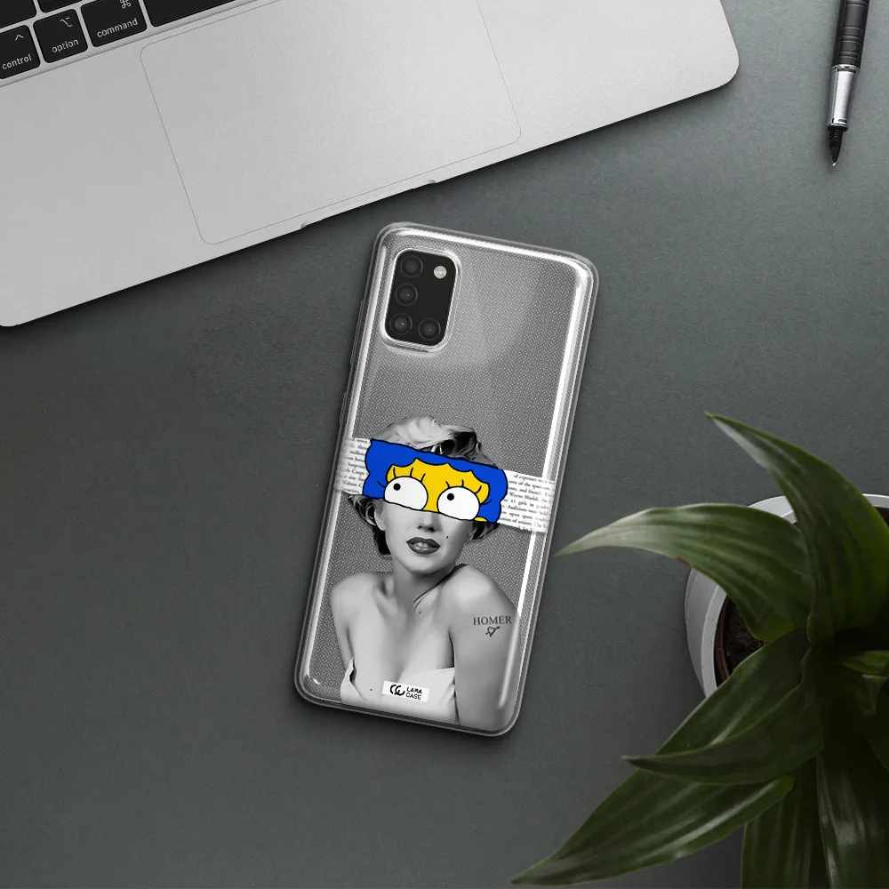 a woman with a cartoon on her head Samsung A31 Clear TPU Case