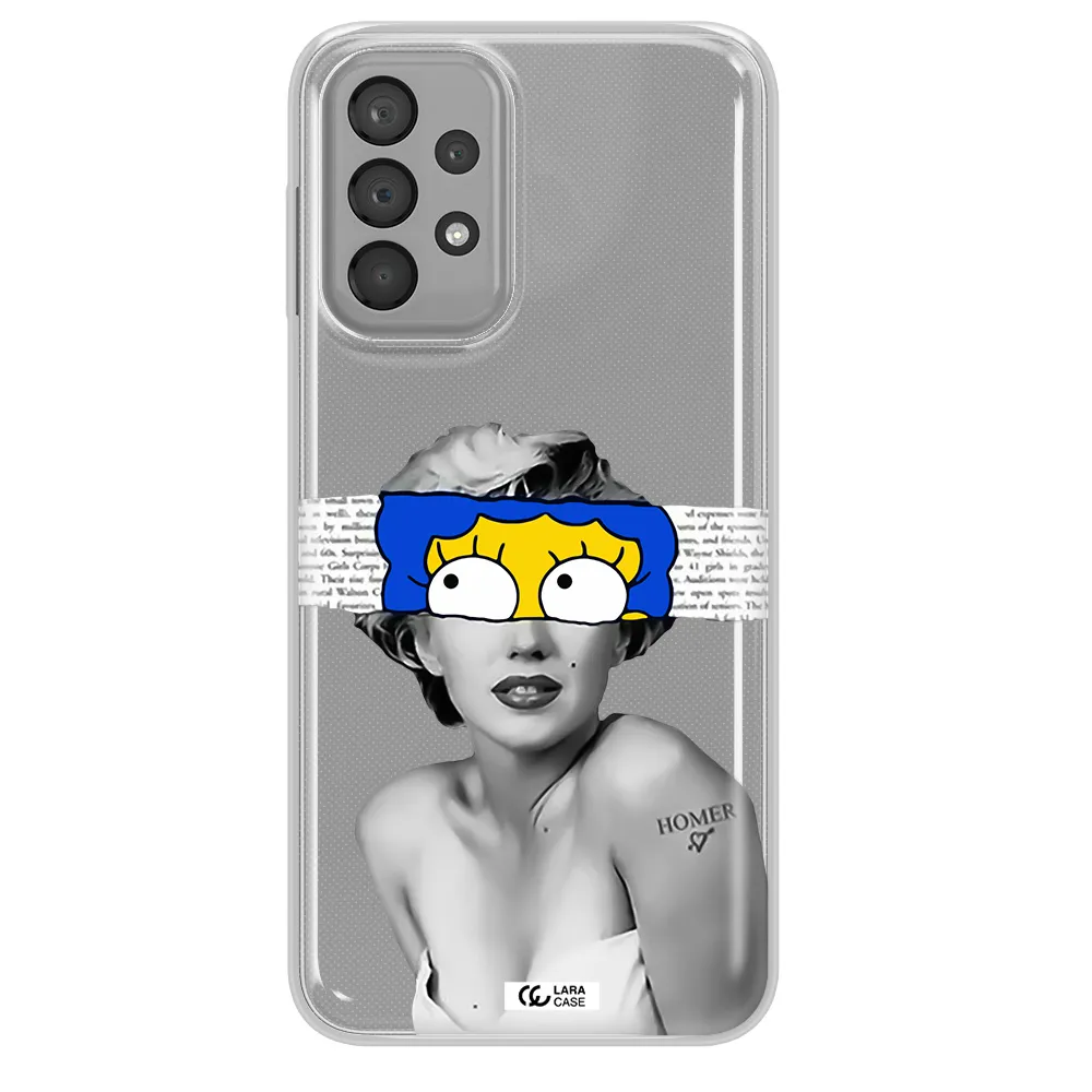 a woman with a cartoon on her head Samsung A33 Clear TPU Case