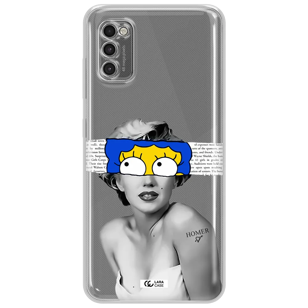 A Woman With A Cartoon On Her Head Samsung A41 Clear Tpu Case