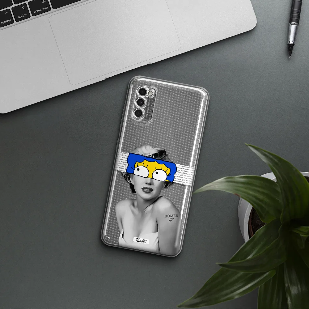 A Woman With A Cartoon On Her Head Samsung A41 Clear Tpu Case
