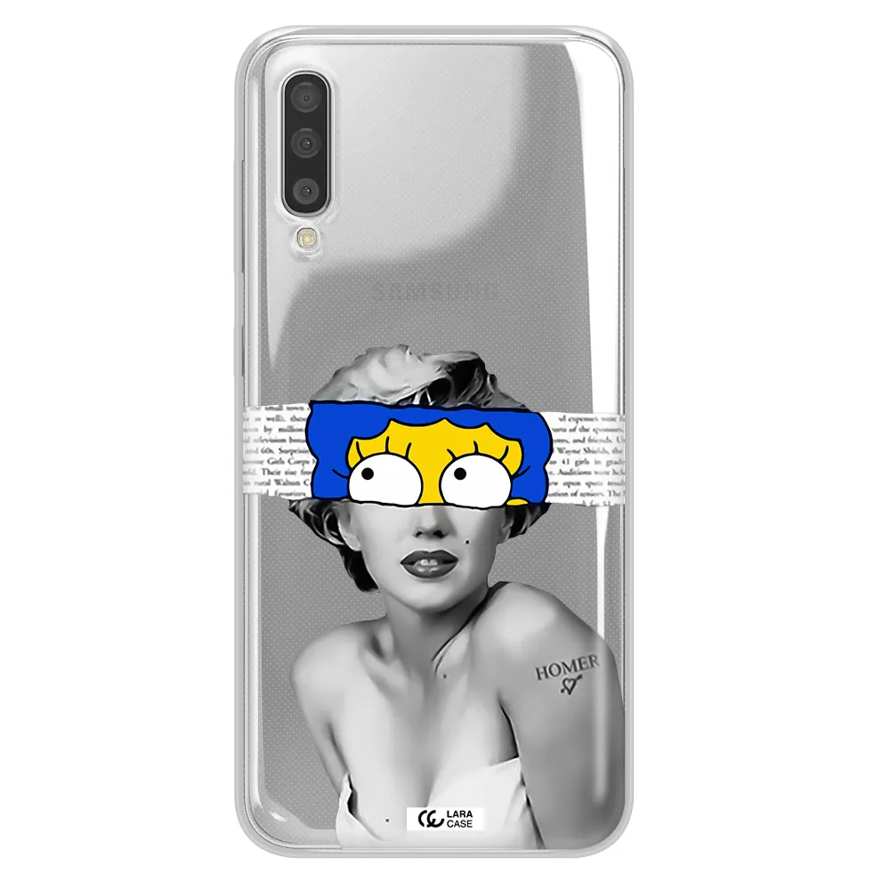 a woman with a cartoon on her head Samsung A50 Clear TPU Case