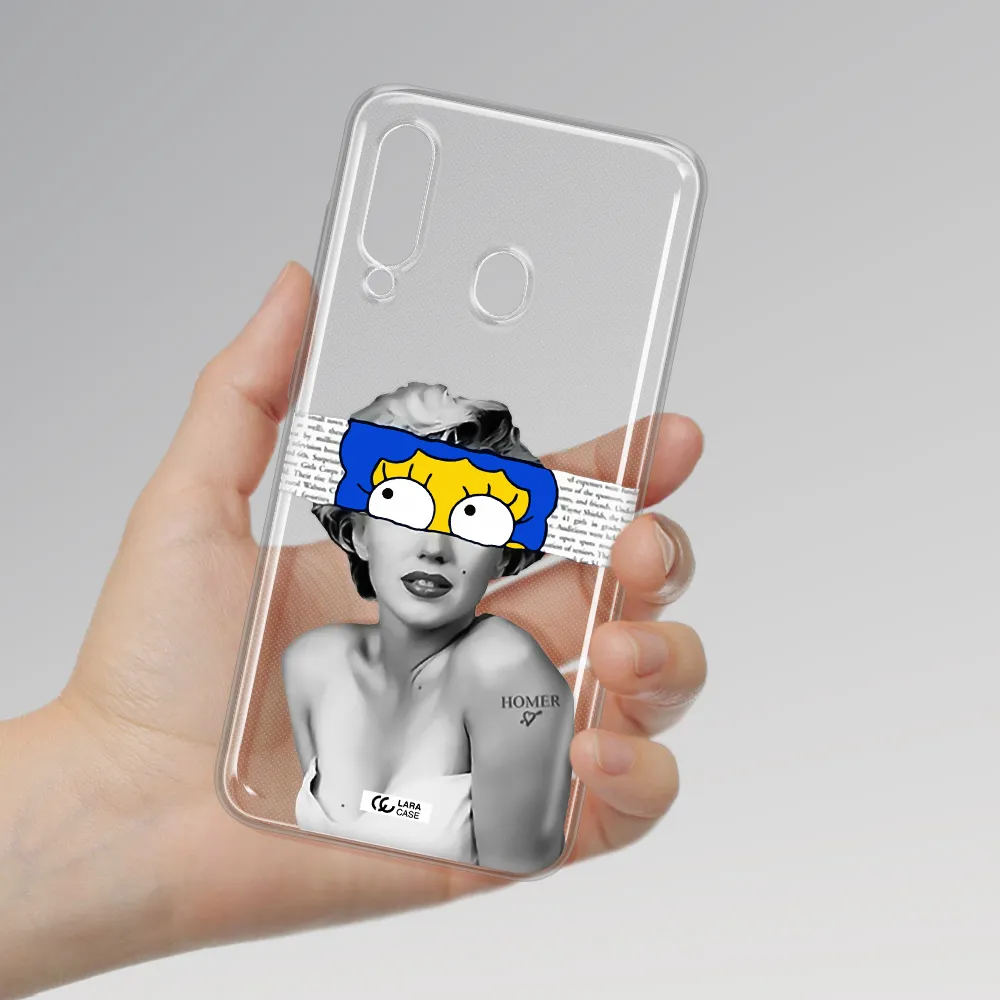 a woman with a cartoon on her head Samsung A60 Clear TPU Case