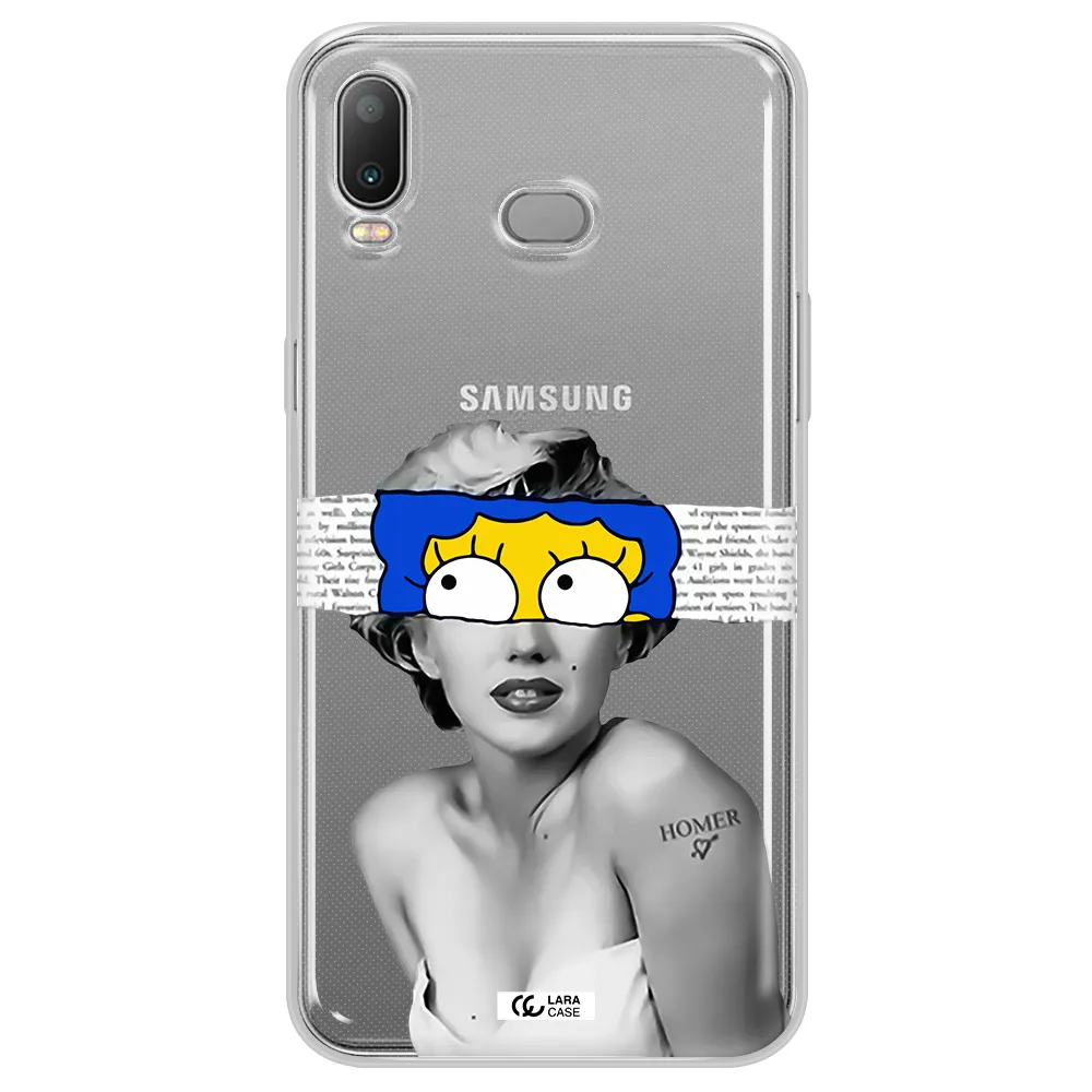 a woman with a cartoon on her head Samsung A6S Clear TPU Case