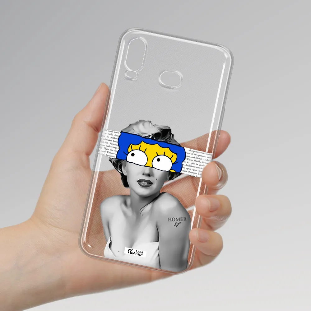 a woman with a cartoon on her head Samsung A6S Clear TPU Case