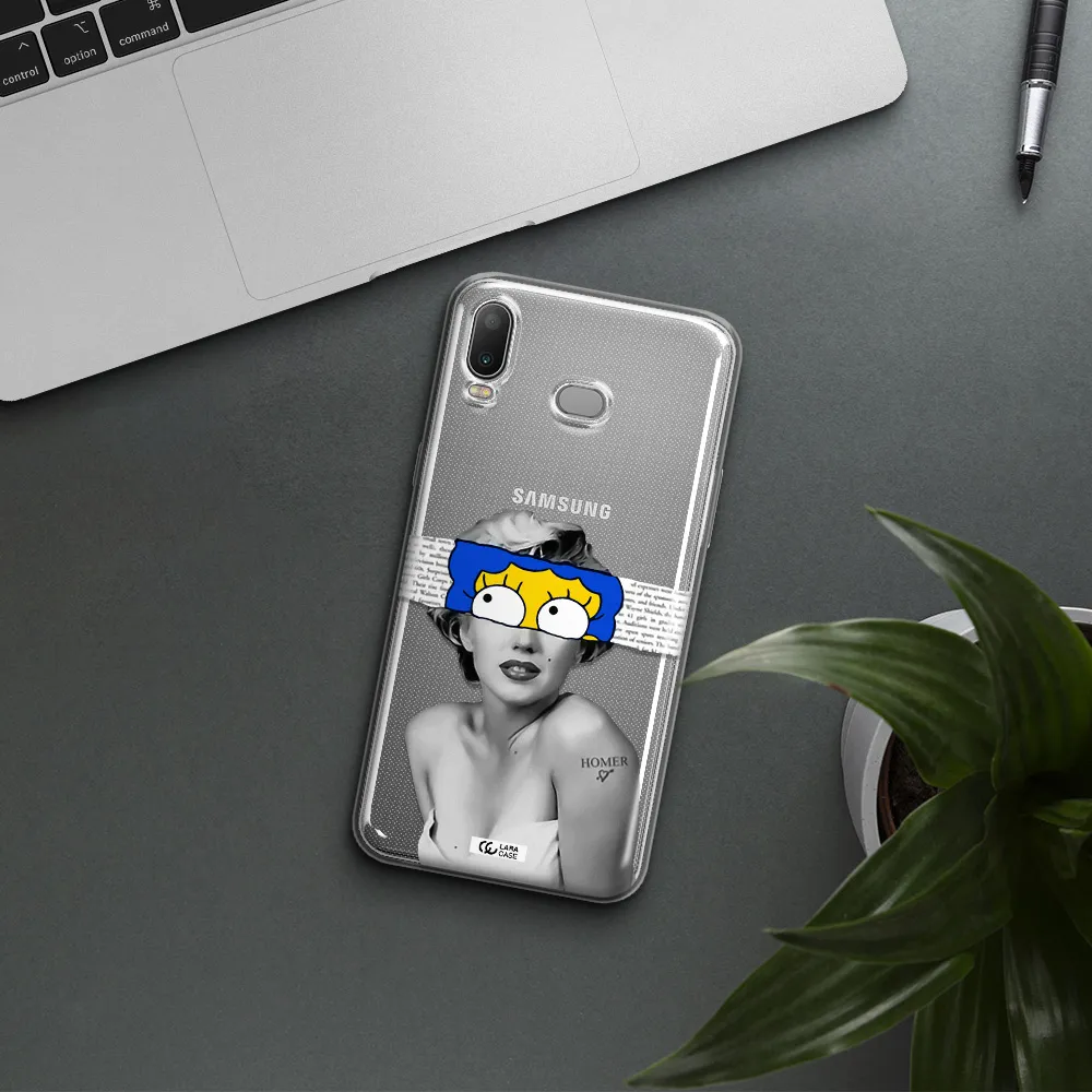 a woman with a cartoon on her head Samsung A6S Clear TPU Case