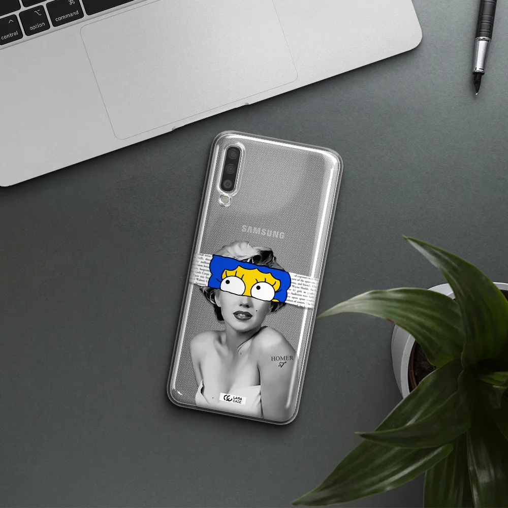 a woman with a cartoon on her head Samsung A70 Clear TPU Case